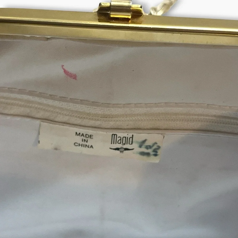 Vintage 60s Magid White Wicker Bag Purse Gold Chain Shoulder Strap